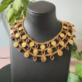Layered Coin Design Traditional Jewellery Necklace with Pink Stones