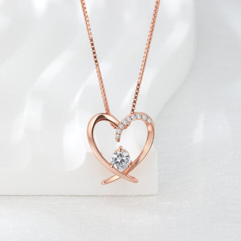 S925 Sterling Silver Heart Necklace with 5A Zirconia – Platinum or Rose Gold Plated