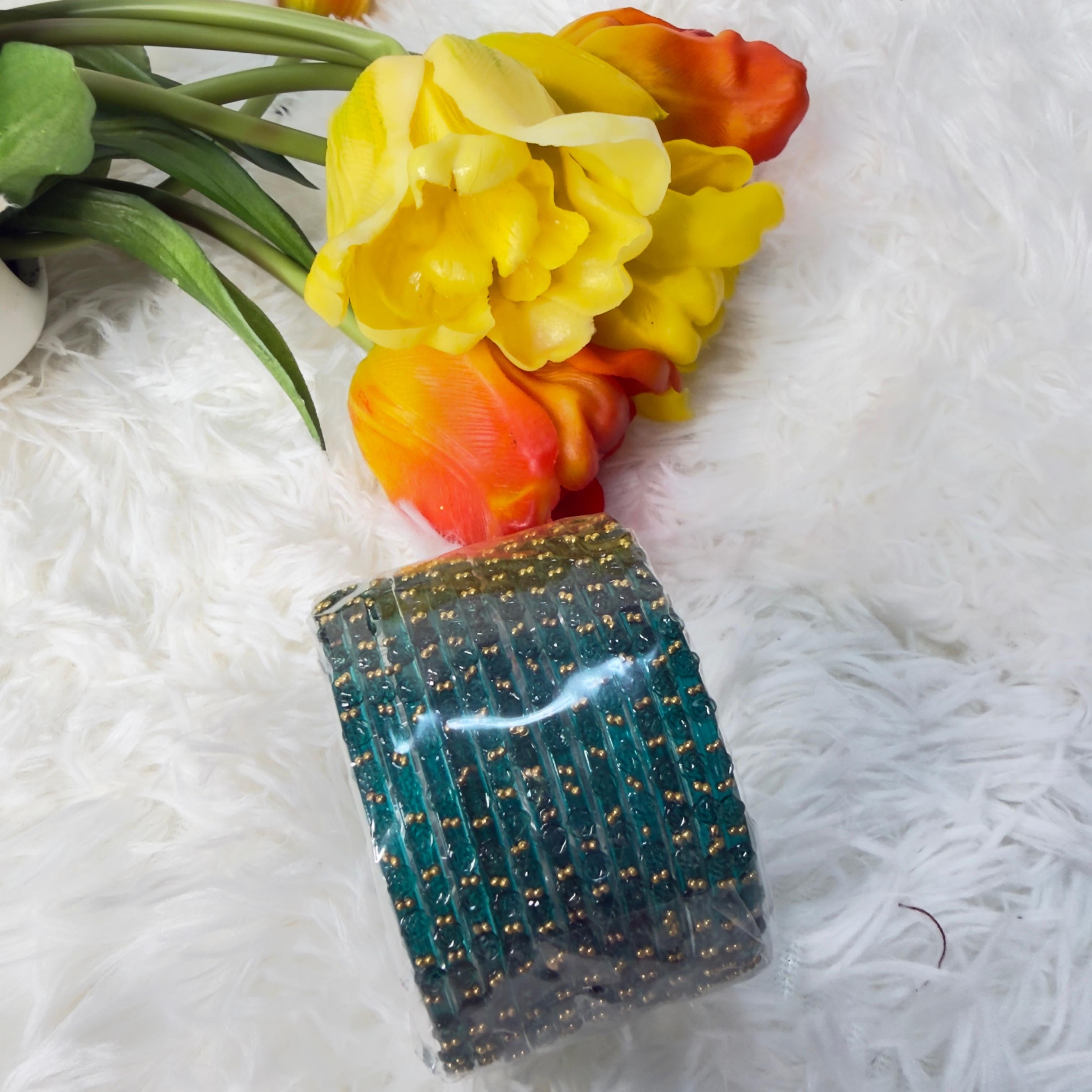 Rose glass bangles teal blue