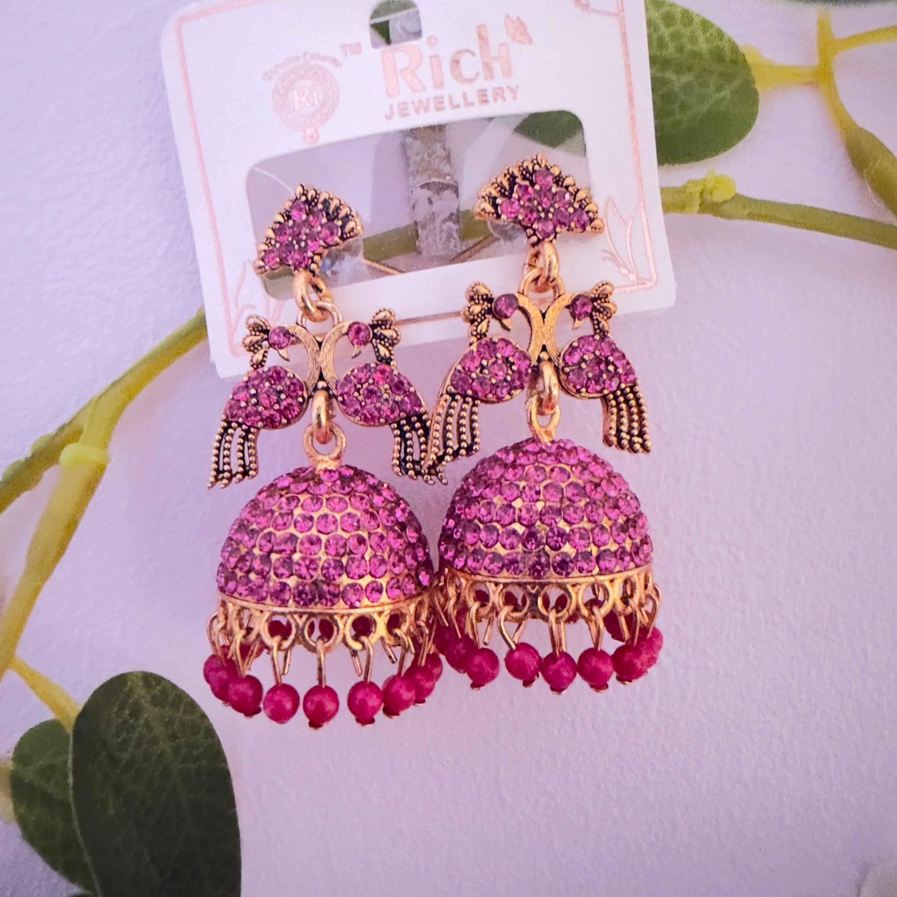 Pink peacock jhumka