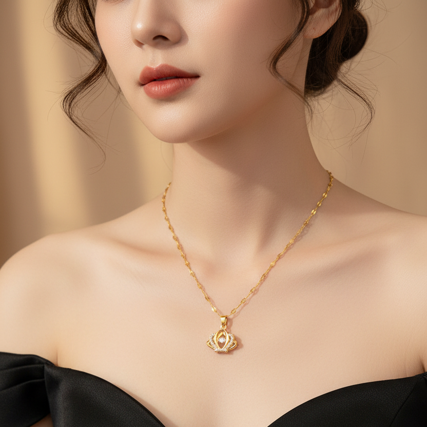 18K Gold Plated 316L Stainless Steel Crown Necklace