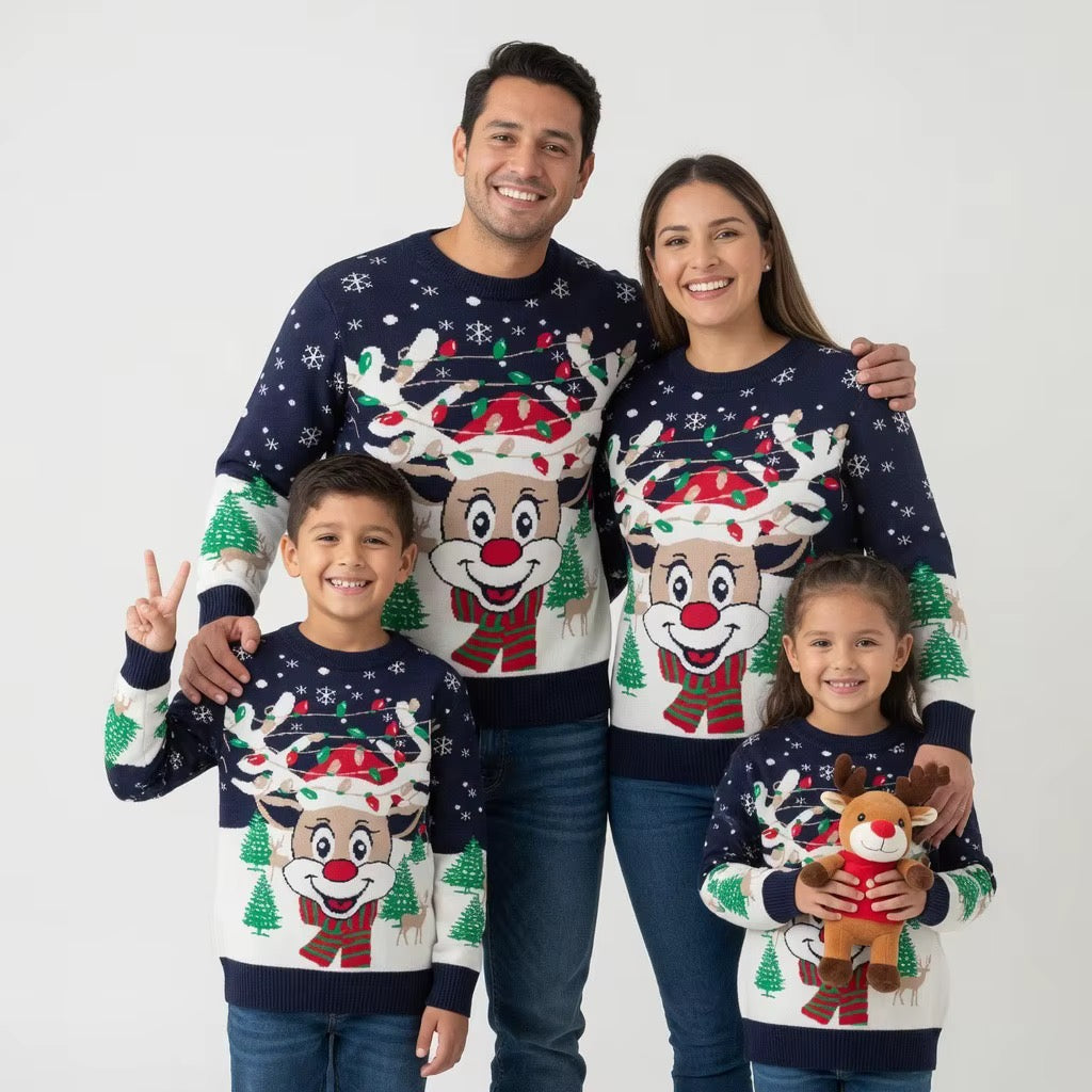 Navy Blue Women's Christmas Jumper - Reindeer Knit Sweater