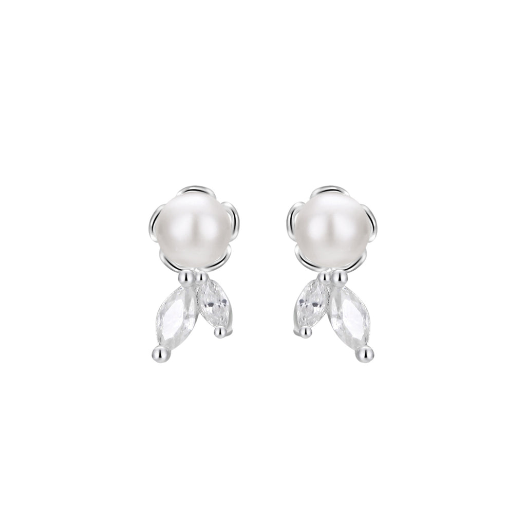 S999 Sterling Silver Pure Silver Stud Earrings Female Water Drop Ear-caring Shell Pearls