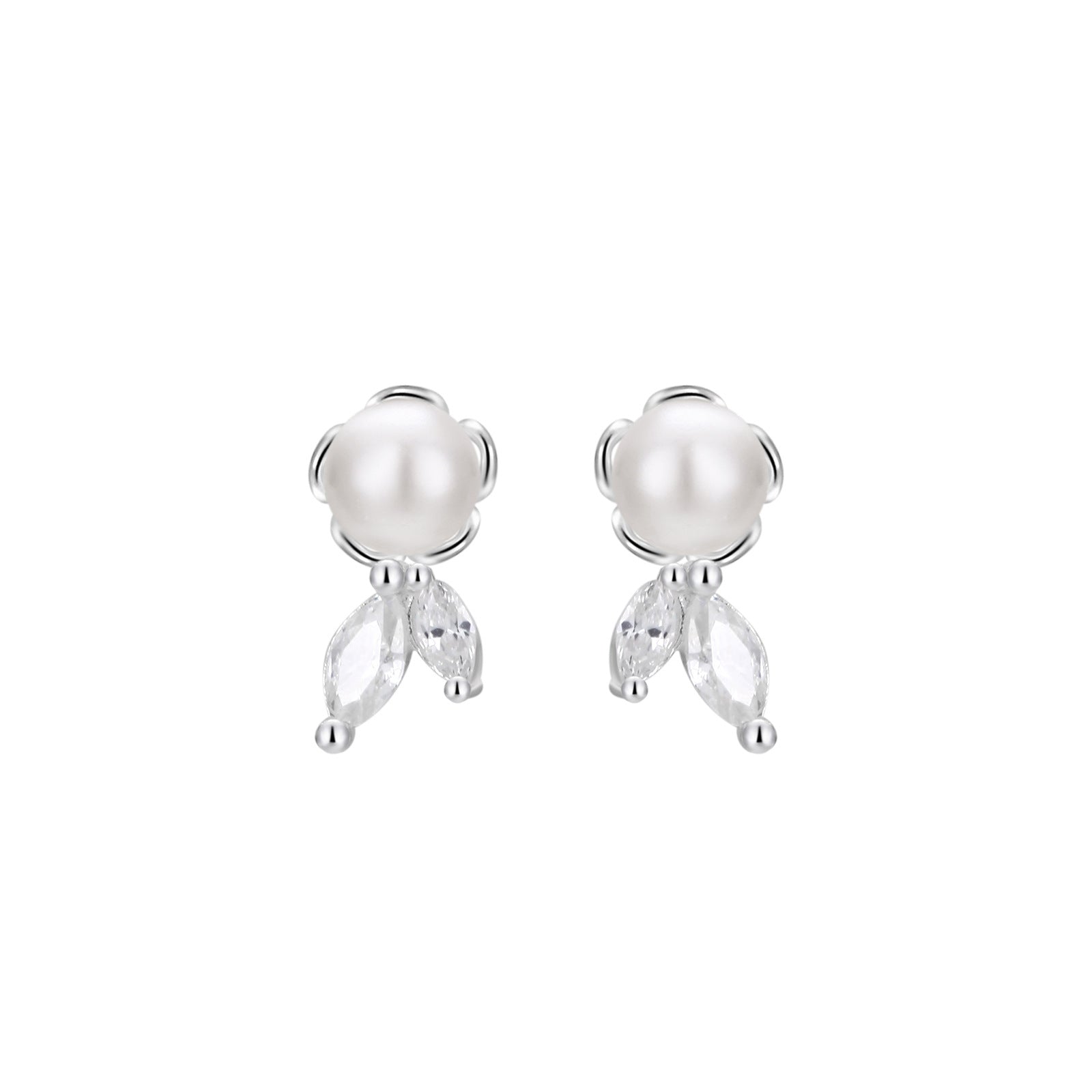 S999 Sterling Silver Pure Silver Stud Earrings Female Water Drop Ear-caring Shell Pearls