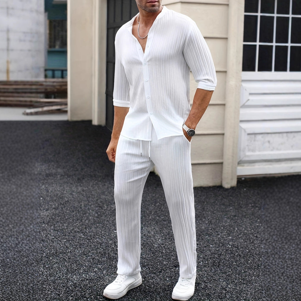 Mens Solid-Color SpringSummer Shirt And Pants Set
