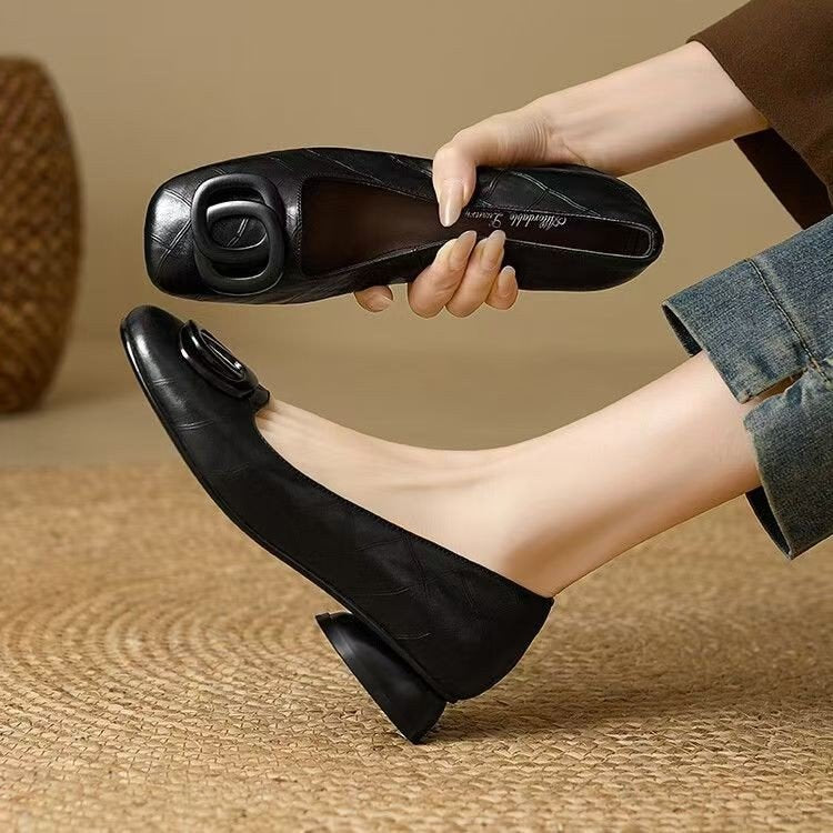 French-style Vintage Low-cut Round-toe Versatile Womens Shoes