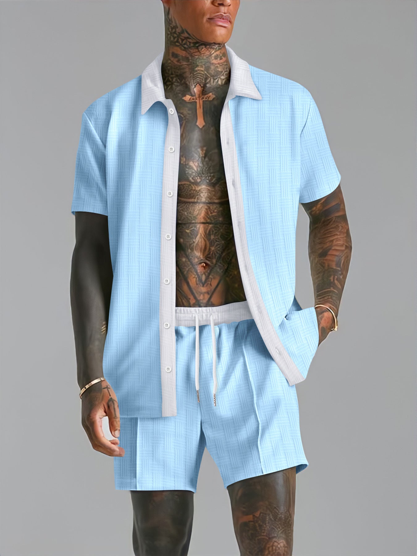 Mens Fashionable Casual Short-Sleeve Digital-Print Shirt