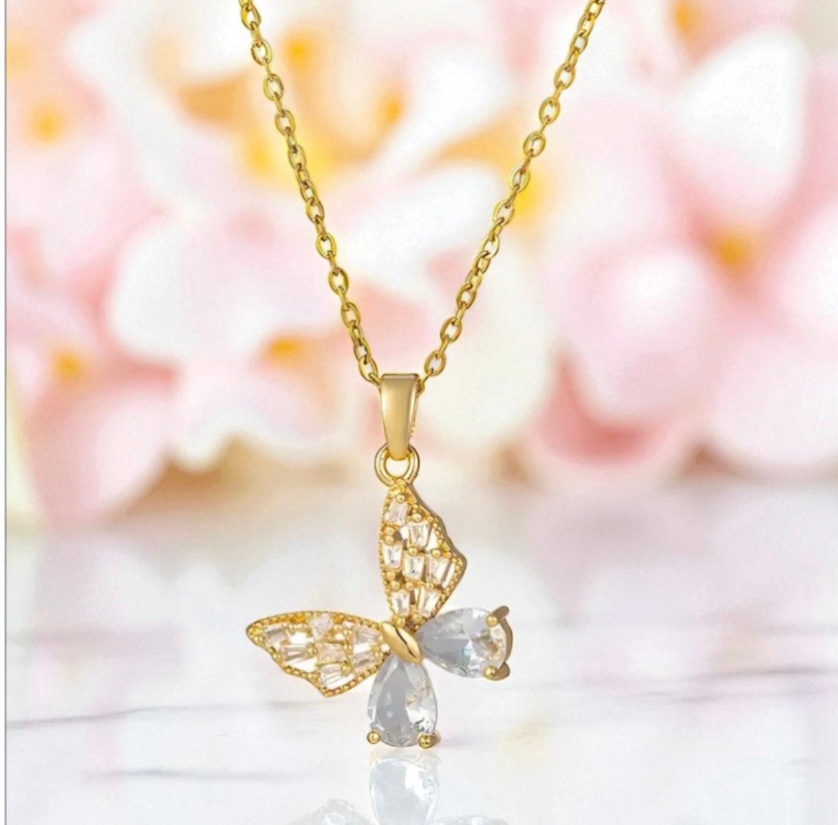 18K Gold Plated 316L Stainless Steel Cubic Zirconia Pendant Necklace – Waterproof & Hypoallergenic