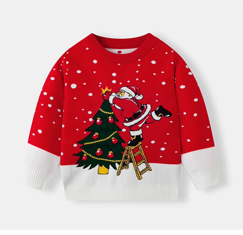 Red Adult Christmas Jumper - Santa & Tree Knit Sweater