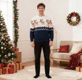 Navy Blue Adult Christmas Jumper - Reindeer Fair Isle Knit