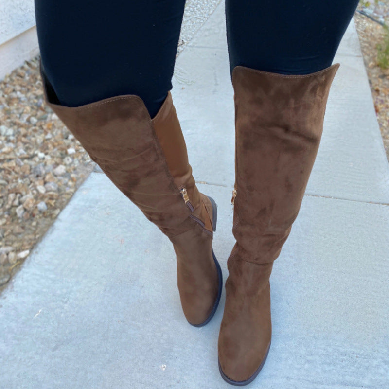 Stylish Round-toe Knee-high Womens Boots With A Unique Patchwork Design