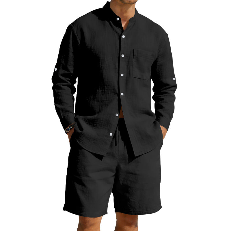 Mens Casual Linen Shirt And Shorts Set