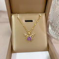 18K Gold Plated Angel Wing Pendant Necklace | Waterproof Purple Zirconia 316L Stainless Steel Jewelry