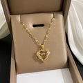 18K Gold Plated 316L Stainless Steel Waterproof Angel Wings Heart Zirconia Necklace