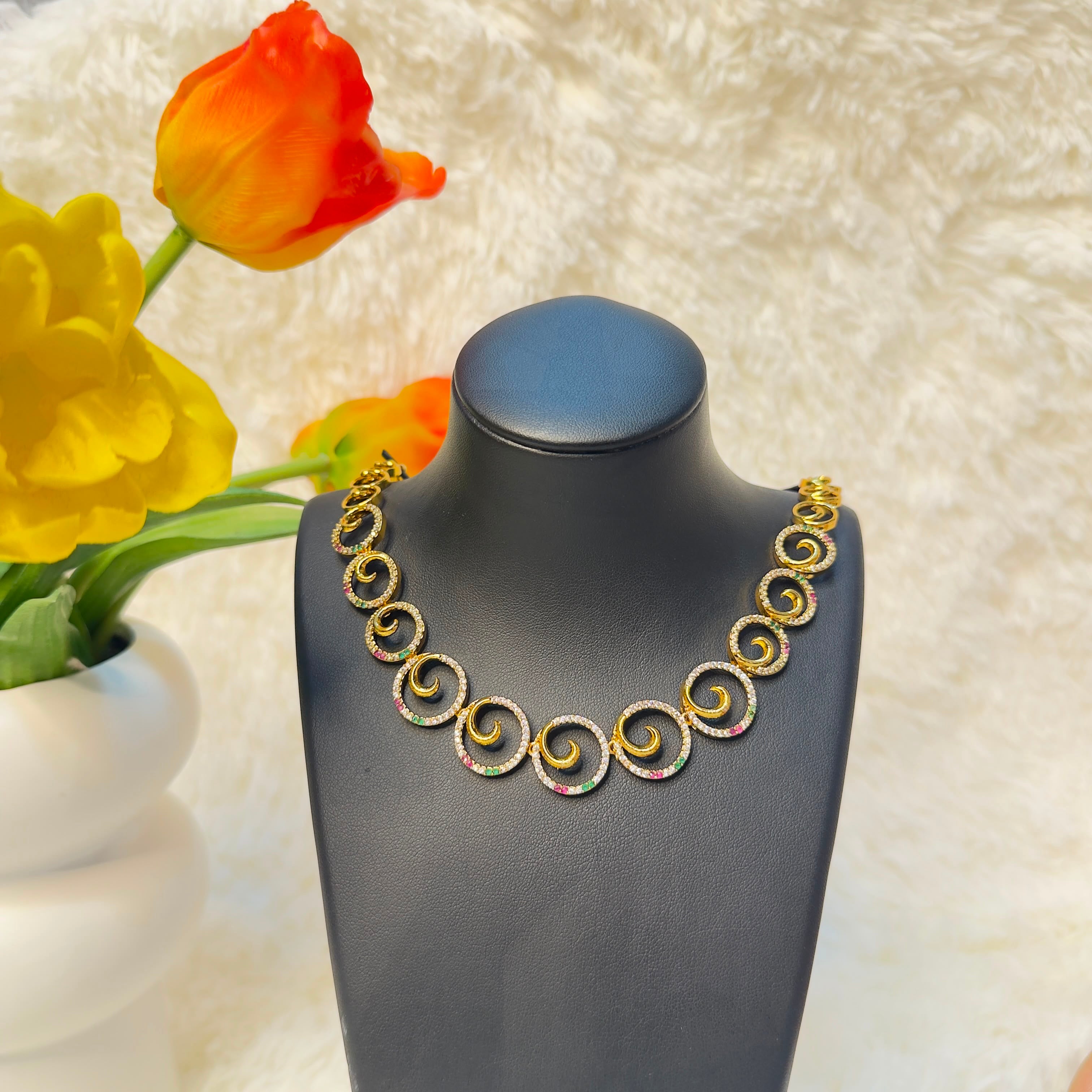 Swirl Design Multi-Color Stone Necklace