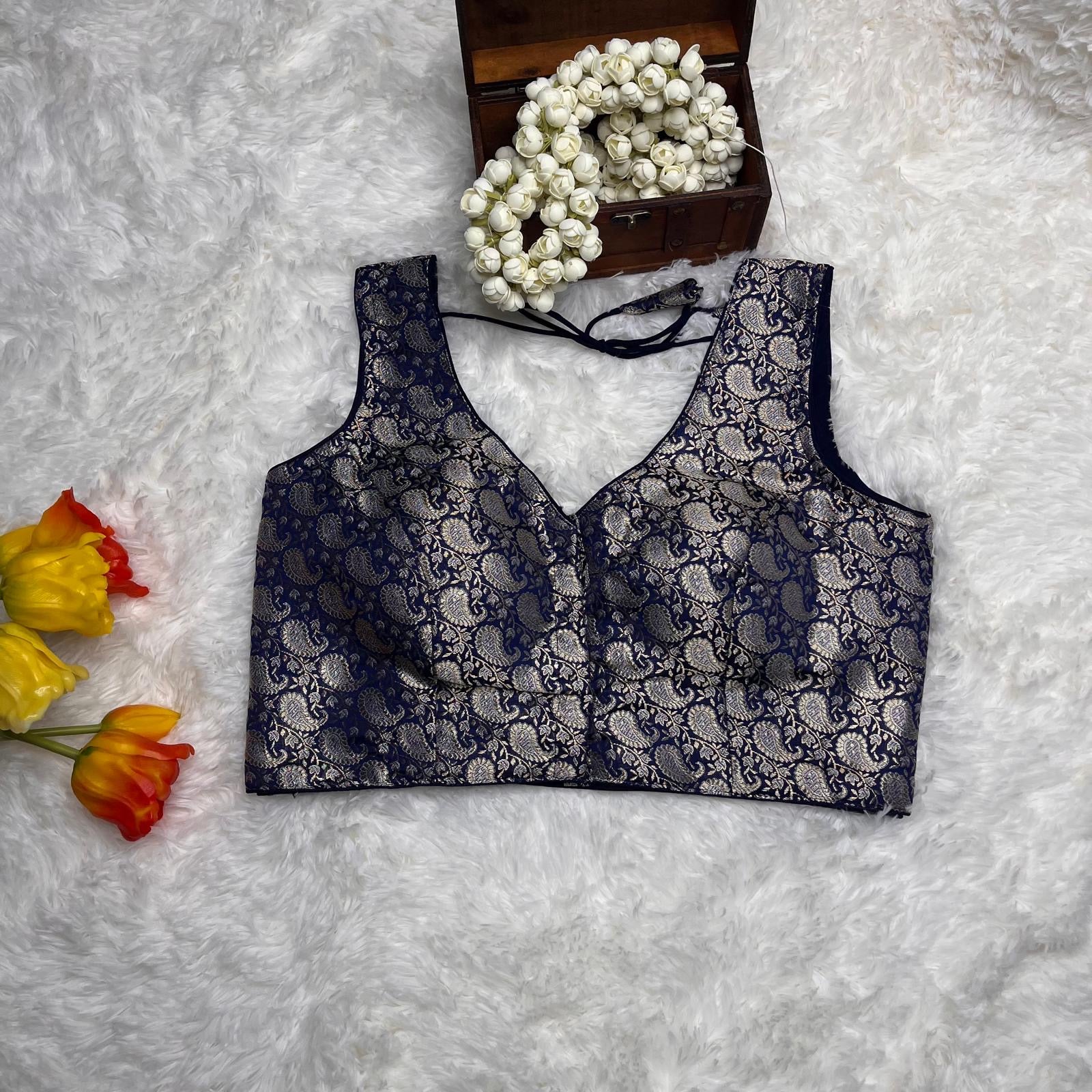 Brocade navy blue blouse