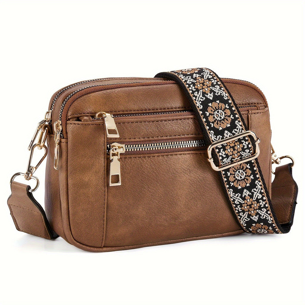 Color Block Multifunctional PU Crossbody Bag With Zipper And Adjustable Shoulder Strap
