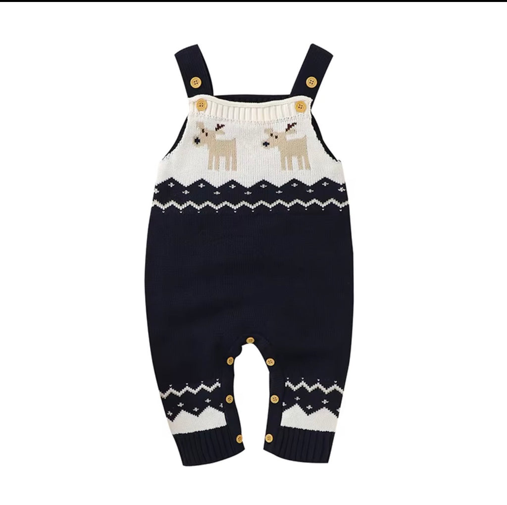 Navy Blue Baby Christmas Jumper - Reindeer Knit Romper