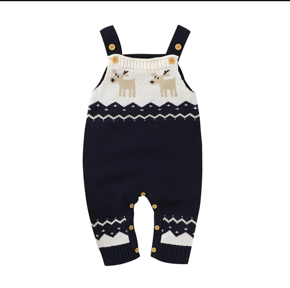 Navy Blue Baby Christmas Jumper - Reindeer Knit Romper