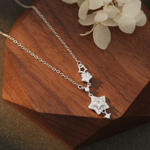 Platinum Plated 925 Sterling Silver Star Pendant Necklace with 5A Zirconia