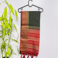 Elegant Bottle Green and Red Semi Jute Saree with Golden Zari Border