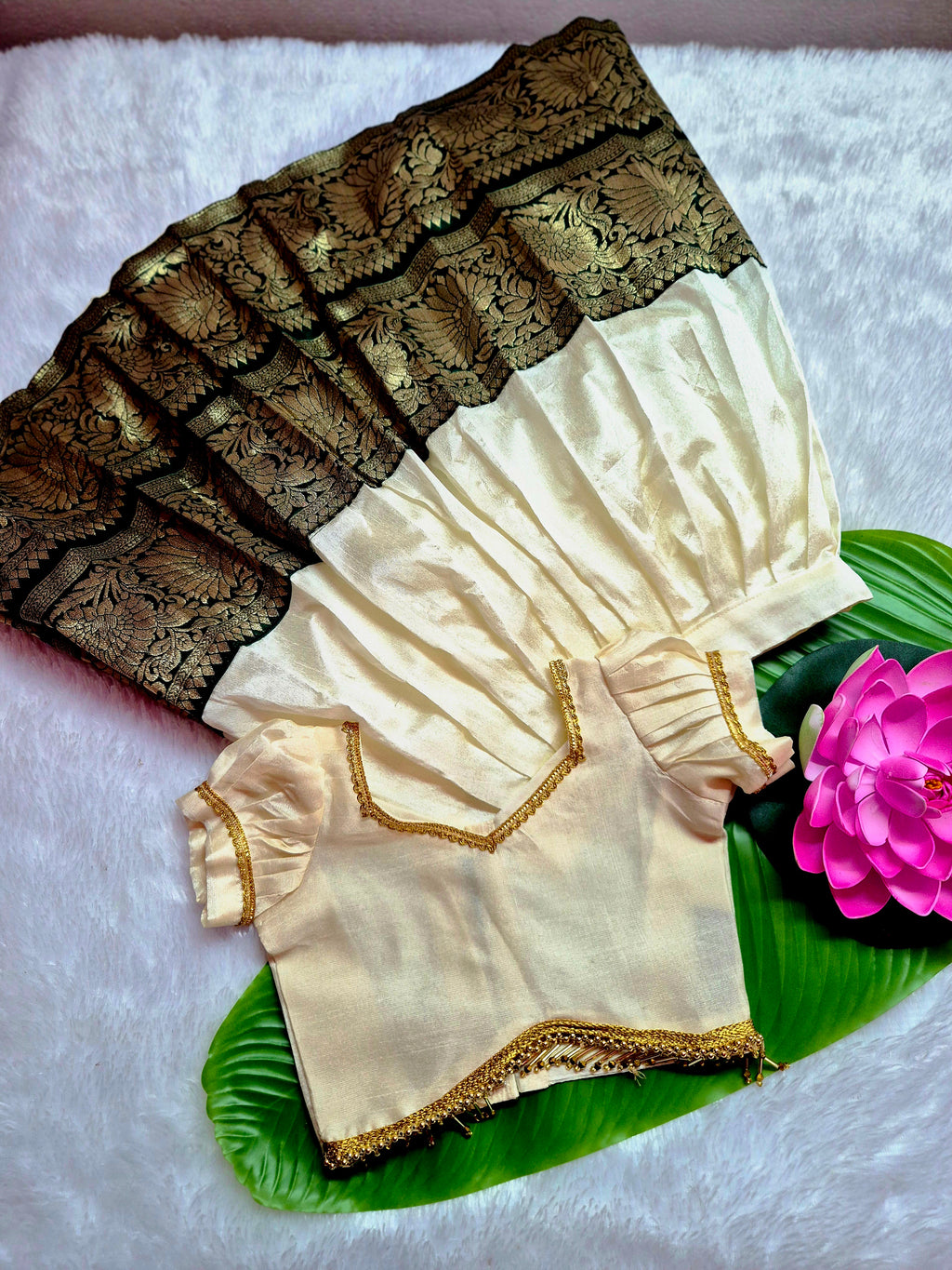 Kids Traditional Bottle Green Pattu Pavadai Set