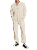 Long Sleeve Lapel Linen Shirt Overalls Suit