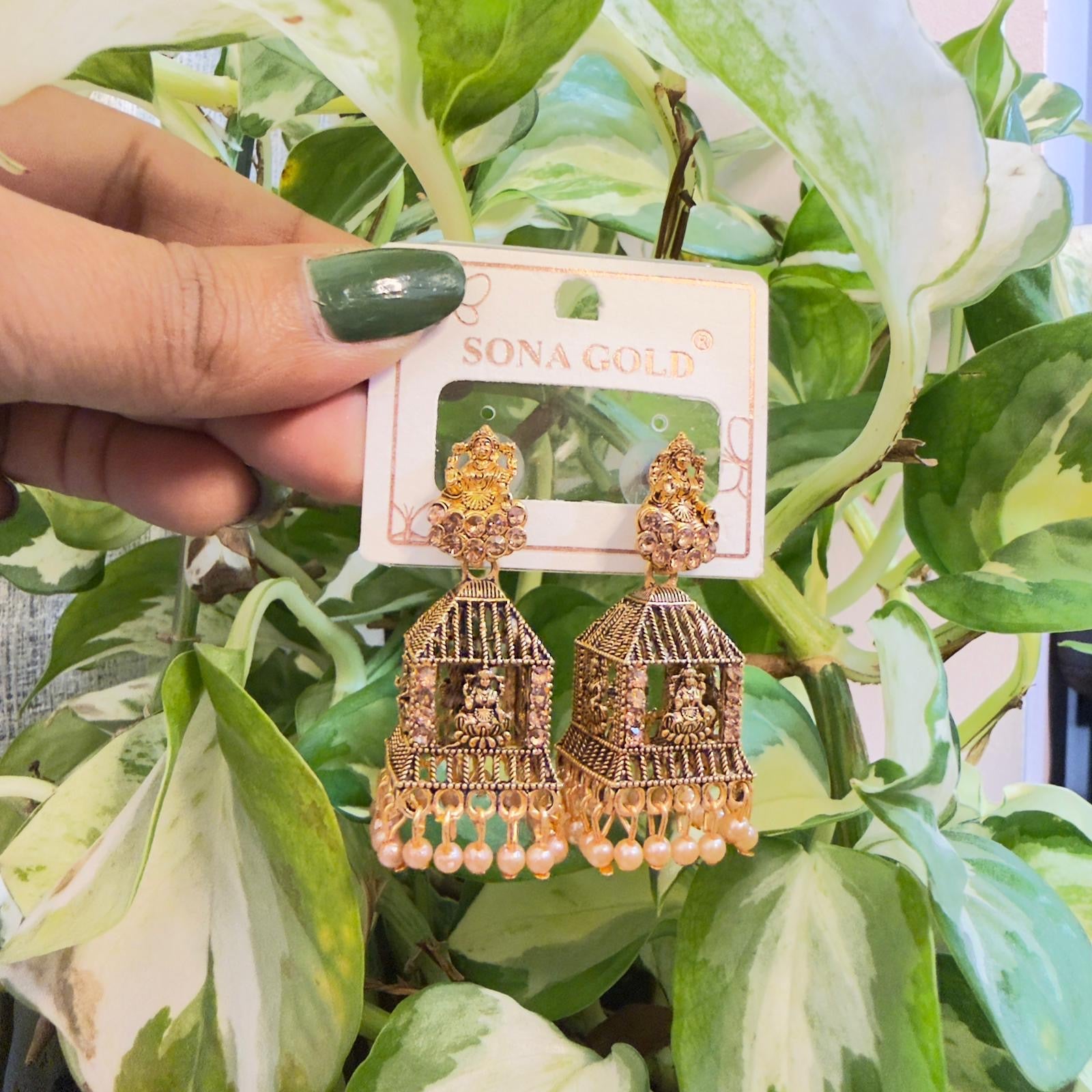 Ethnic Cage-Style Jhumka Earrings with Pearl Drops