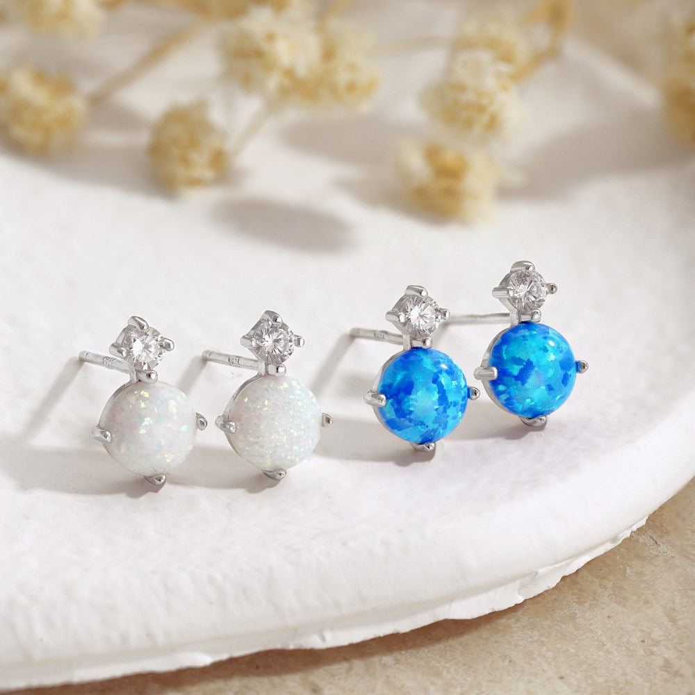 S925 Sterling Silver Opal Earrings Female Minority All-match