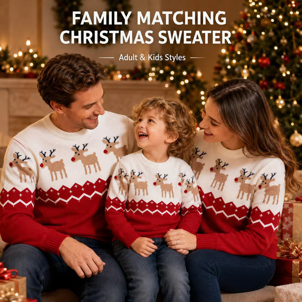 Red Kids Christmas Jumper - Reindeer Fair Isle Knit