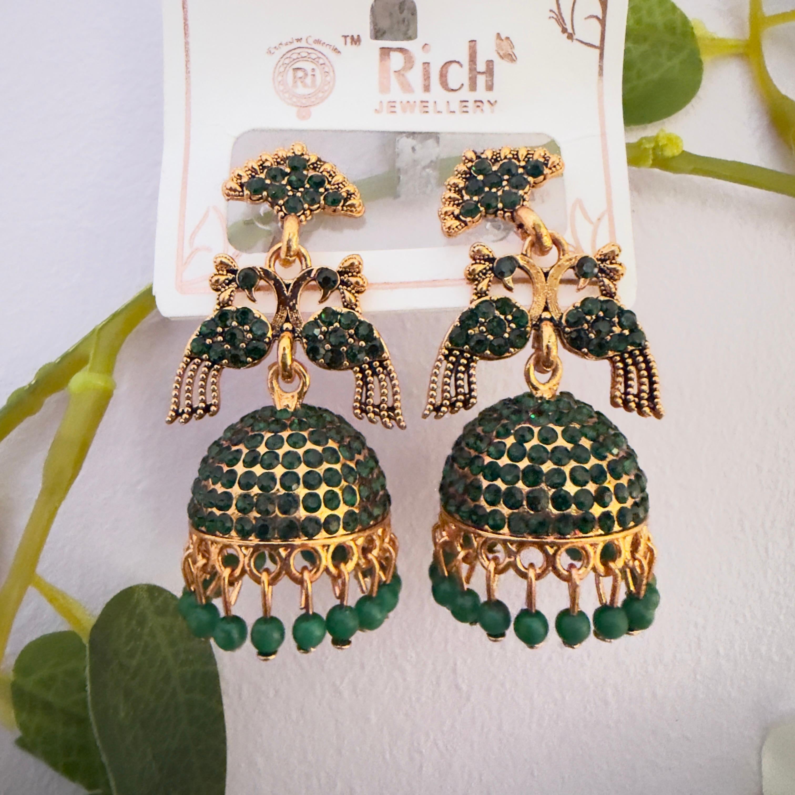 Green peacock jhumka