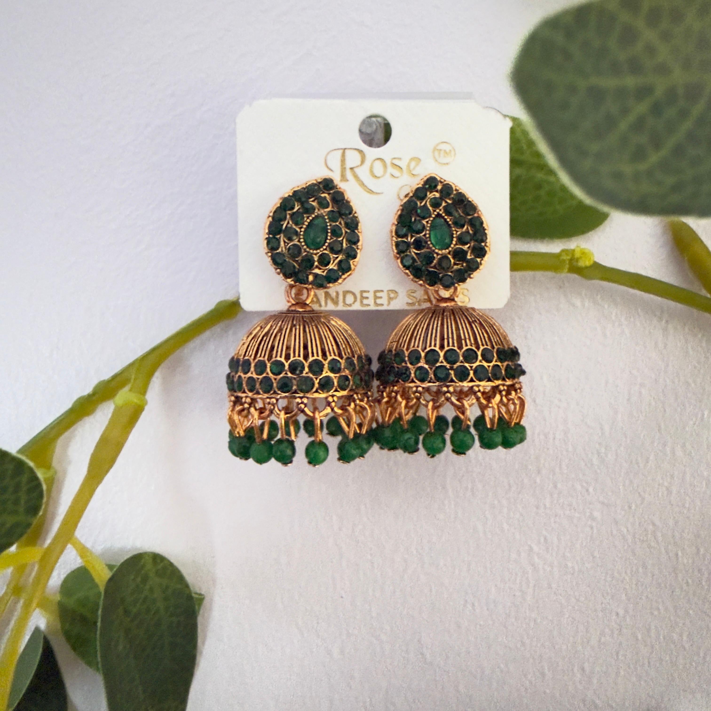 Green jhumka earrings