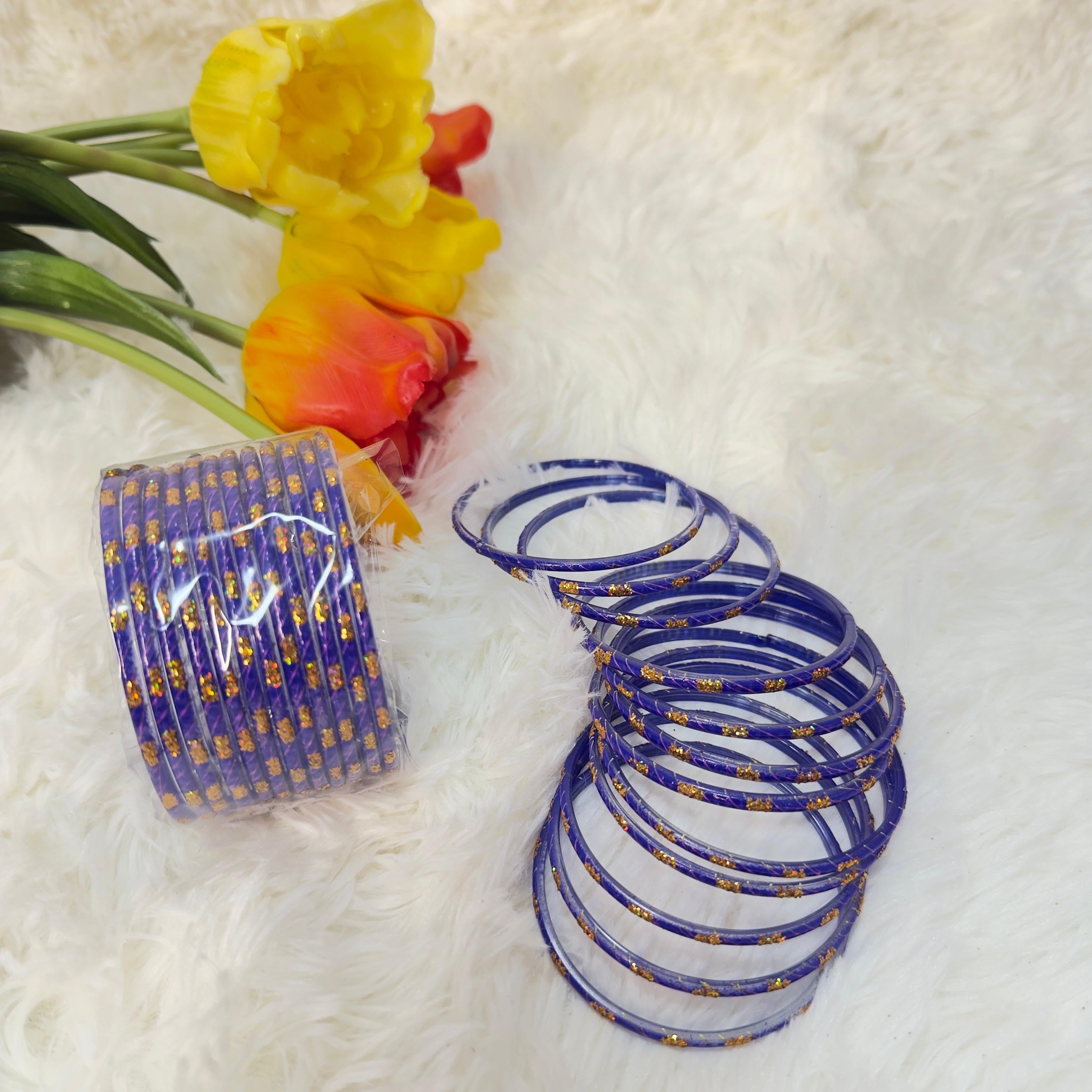 Glitter navy blue glass bangles