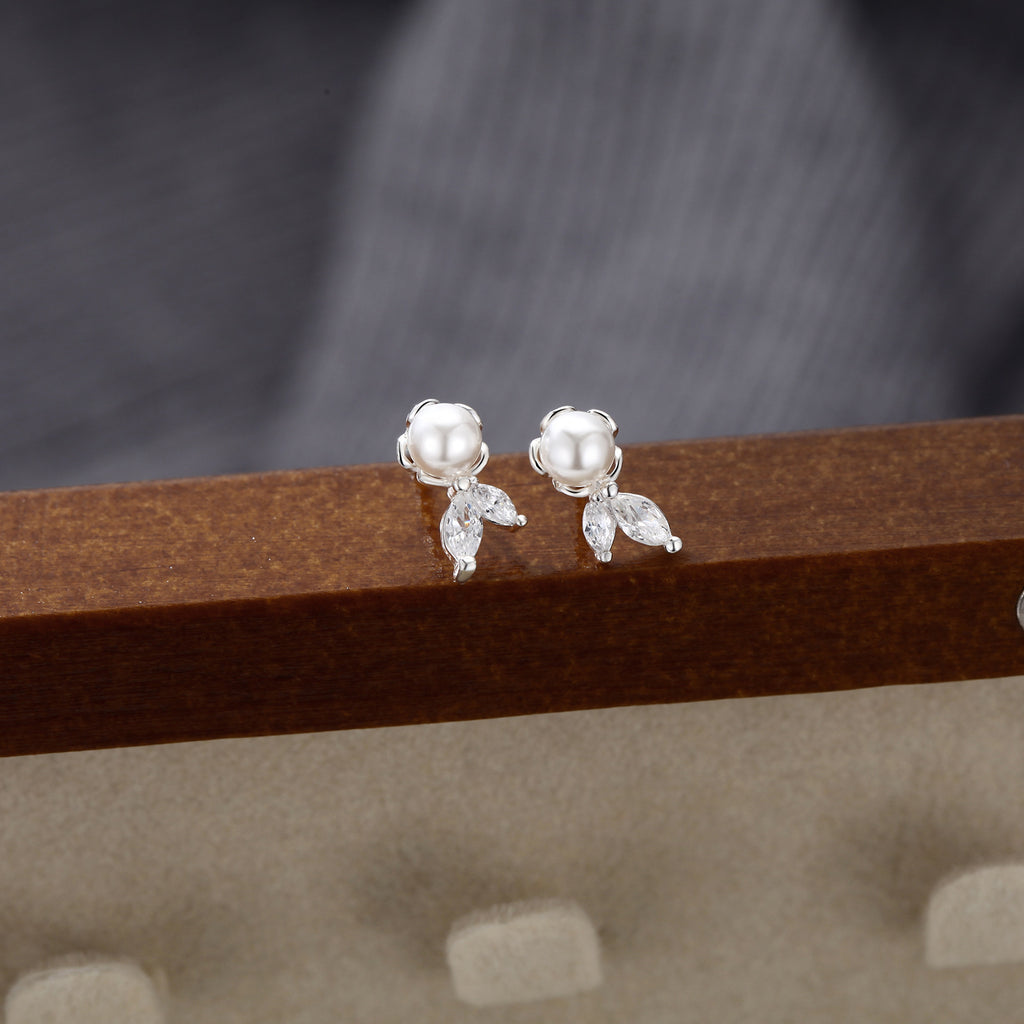 S999 Sterling Silver Pure Silver Stud Earrings Female Water Drop Ear-caring Shell Pearls