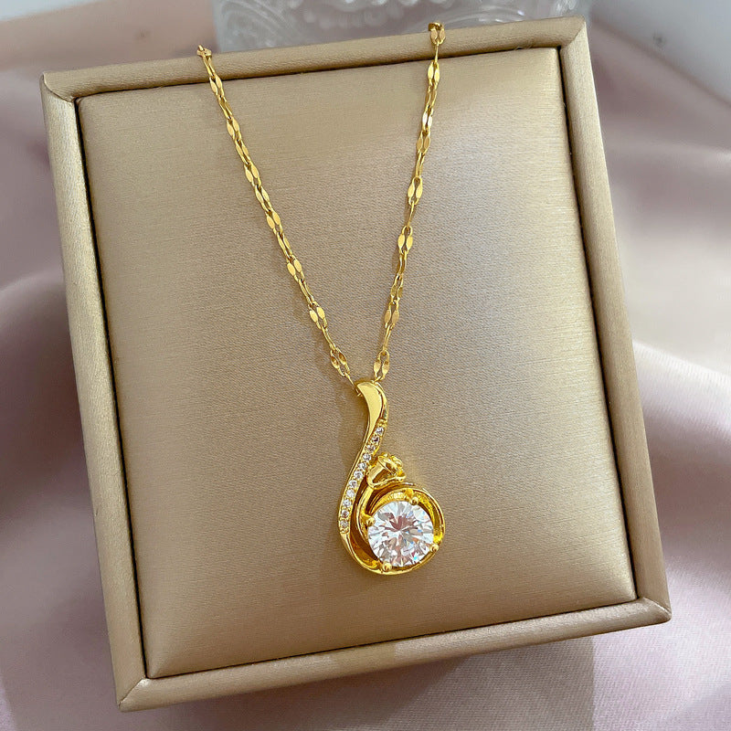 18K Gold Plated 316L Stainless Steel Waterproof Swirl Zirconia Pendant Necklace