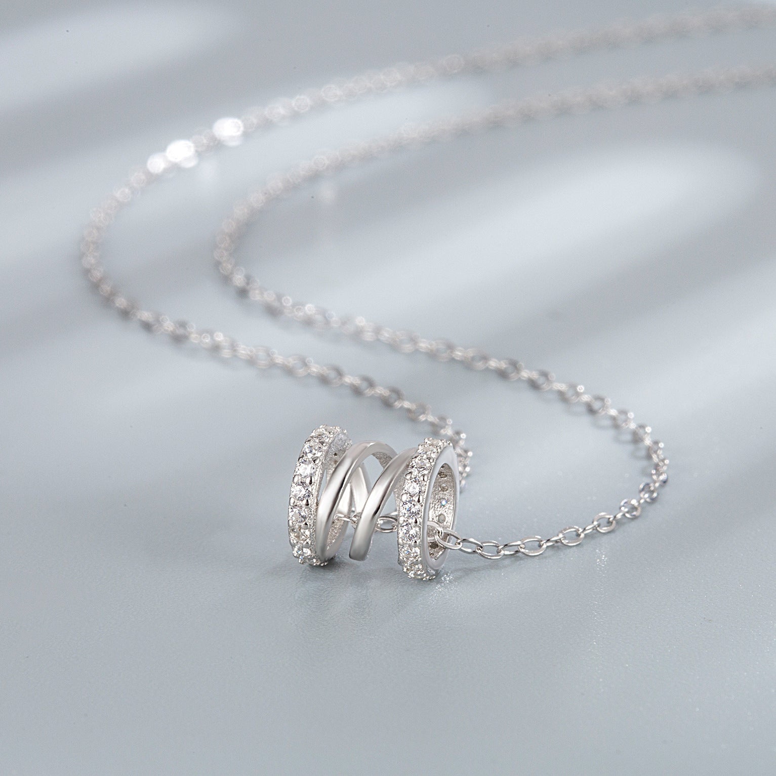 Platinum-Plated S925 Sterling Silver Necklace with Cylindrical 5A Zirconia Pendant