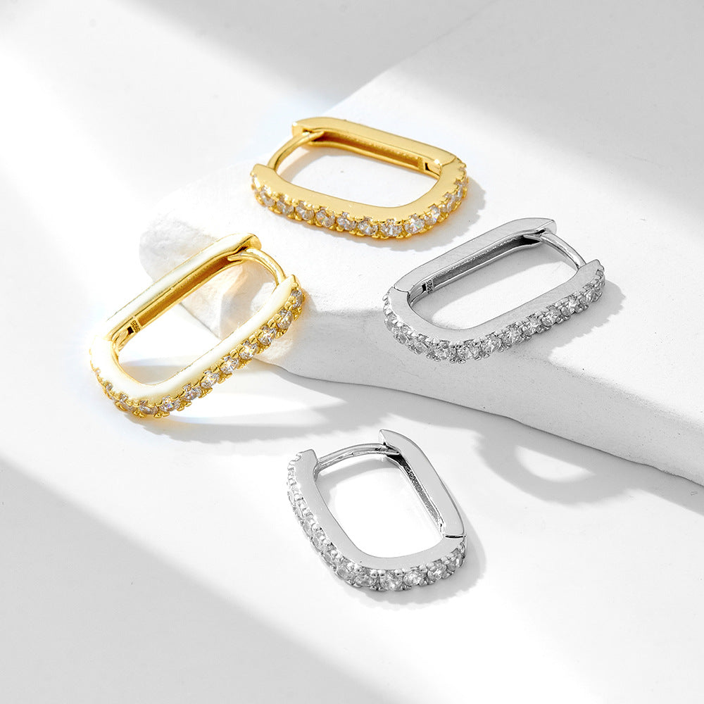 S925 Sterling Silver Oval Zircon Earrings Ear Clip Women