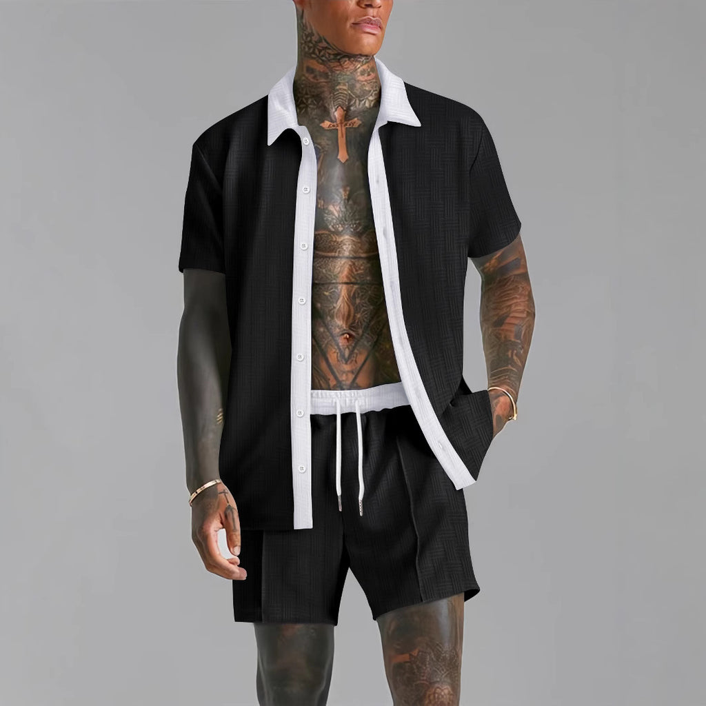 Mens Fashionable Casual Short-Sleeve Digital-Print Shirt