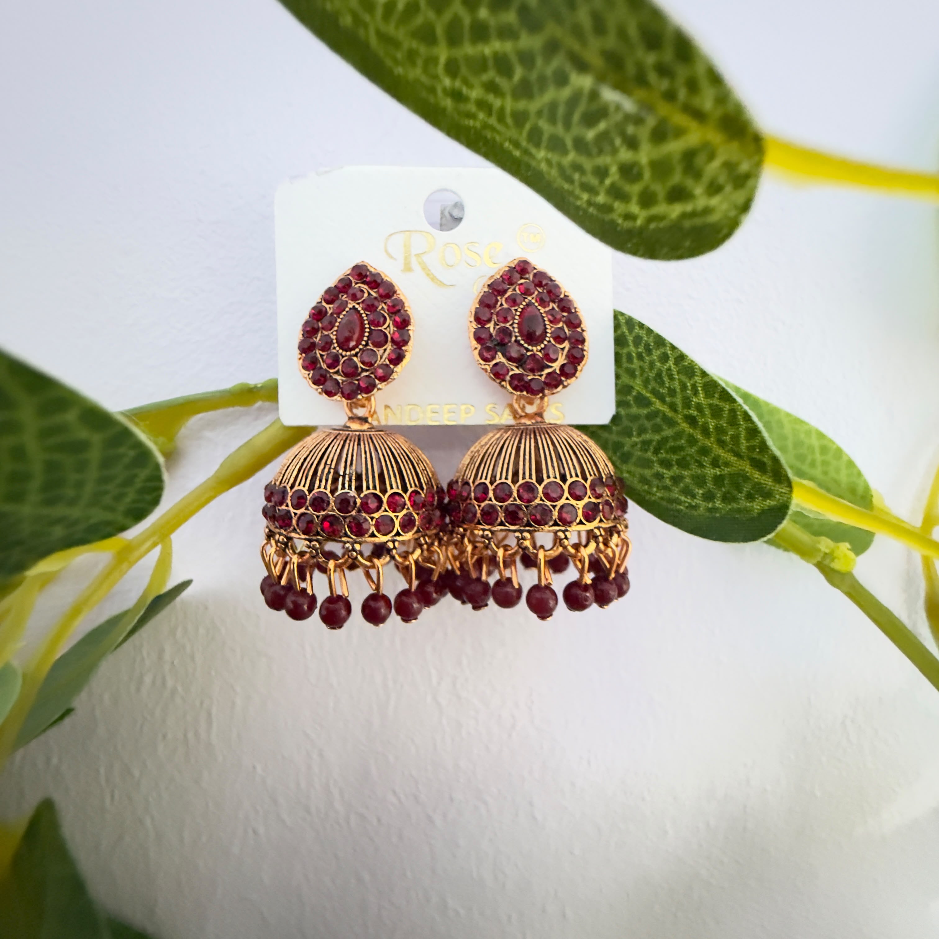 Maroon jhumka earrings