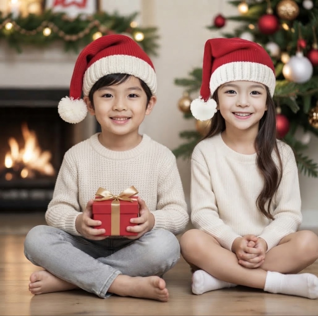 Kids Knitted Santa Hat with Pom-Pom - Premium Christmas Hat