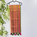 Beige Mulcotton Saree with Wide Pink, Yellow, and Green Zari Border