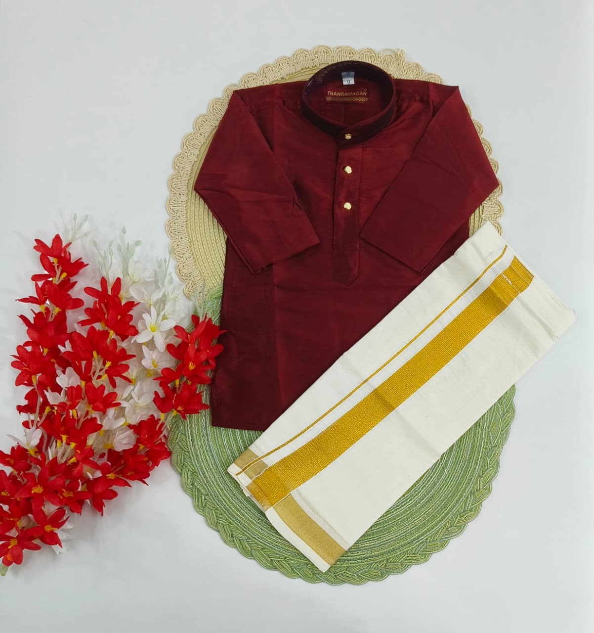 Traditional Maroon Kurta and Dhoti set