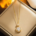 18K Gold Plated 316L Stainless Steel Round Crystal Pendant Necklace | Waterproof & Anti-Tarnish