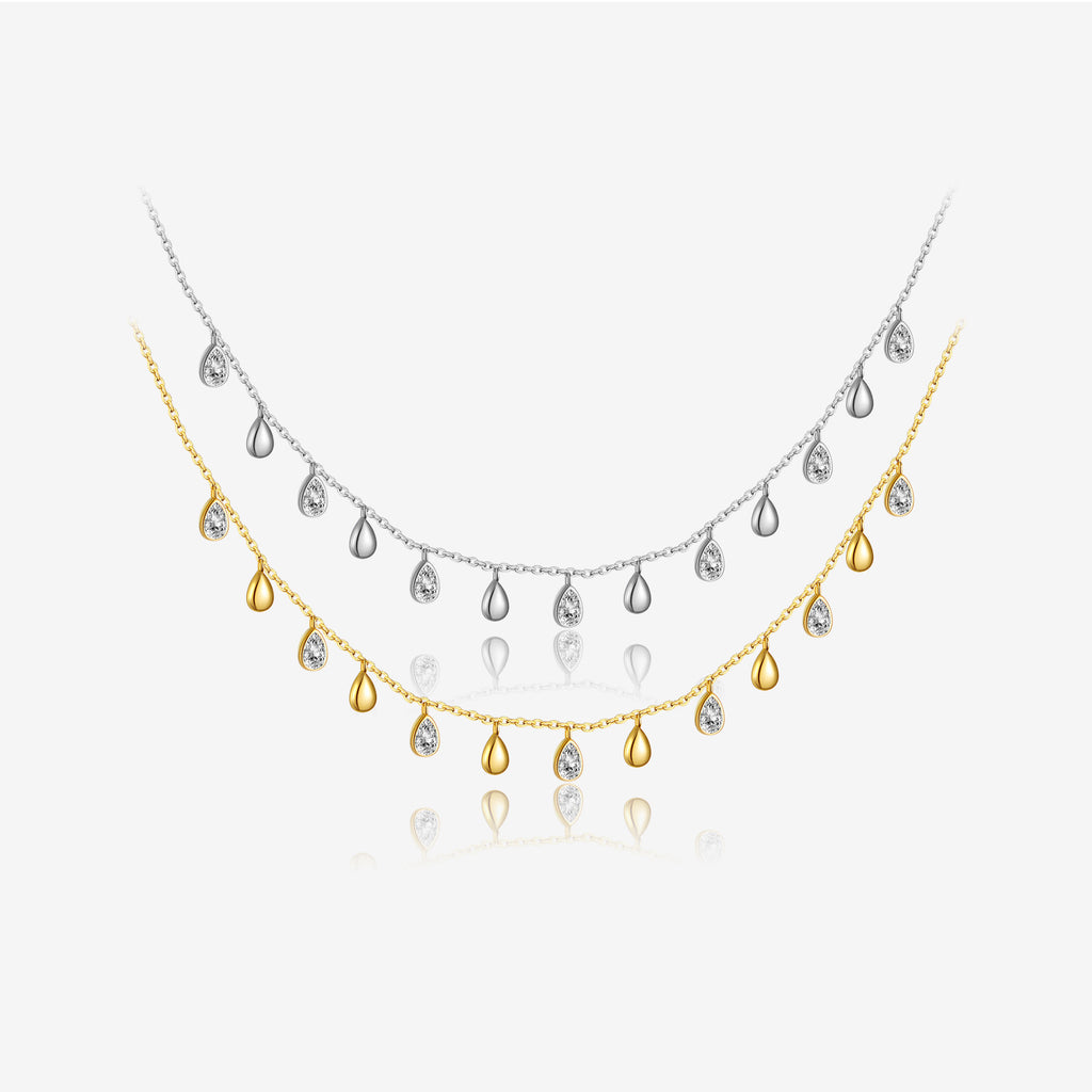 S925 Sterling Silver Pear-shaped Zircon Hanging Scarf Long Necklace