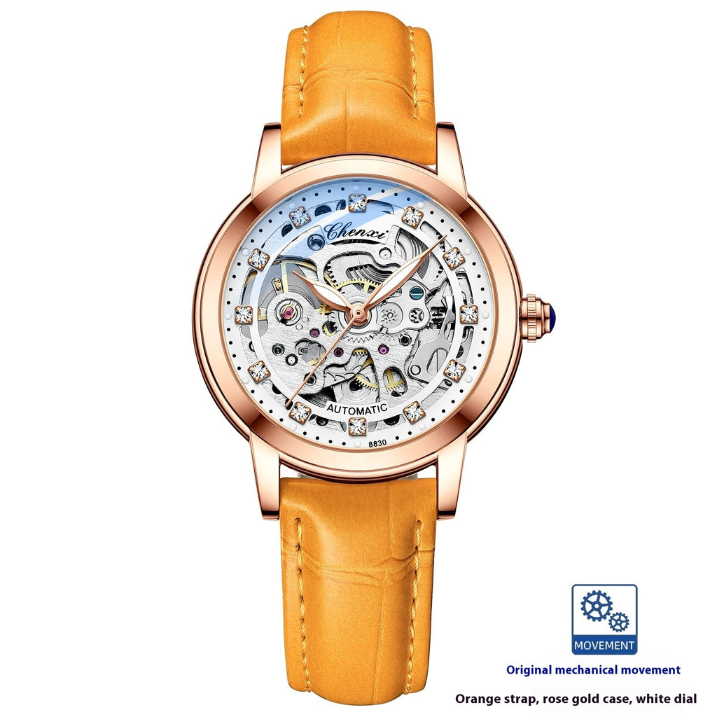 Fashion Diamond Waterproof Automatic Hollow Mechanical Watch
