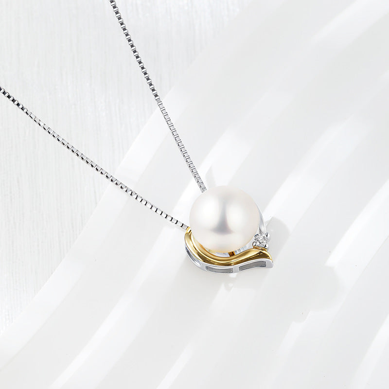 Gold & Platinum-Plated S925 Sterling Silver Pendant with 5A Zirconia and Pearl