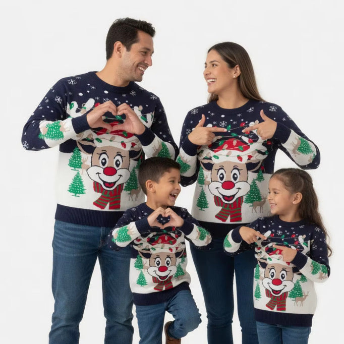 Navy Blue Kids Christmas Jumper - Reindeer Knit Sweater