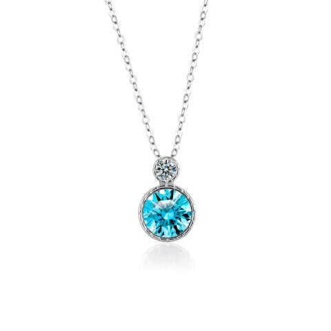 S925 Sterling Silver Blue Zirconia Pendant Necklace – Platinum Plated