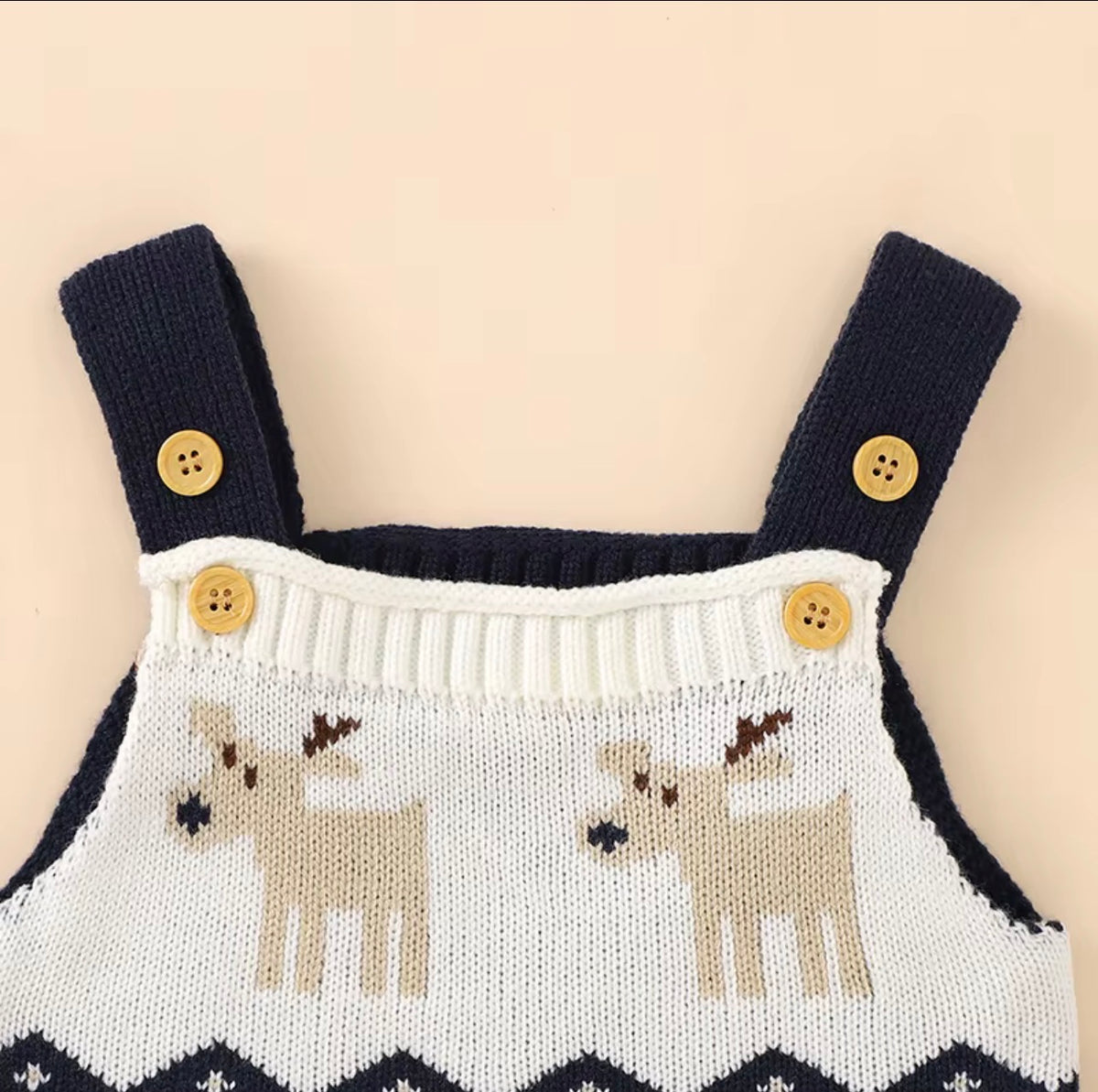Navy Blue Baby Christmas Jumper - Reindeer Knit Romper