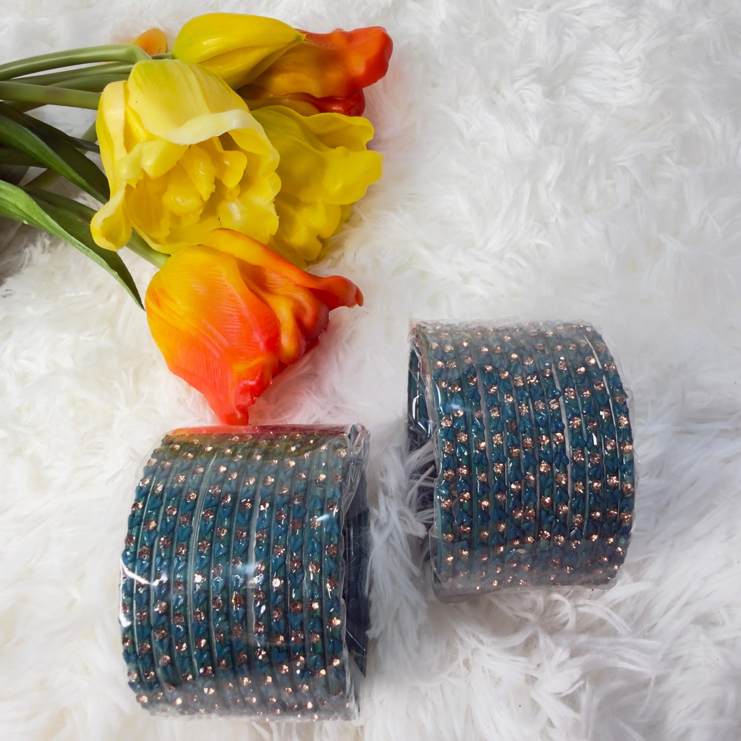 Heart teal blue glass bangles